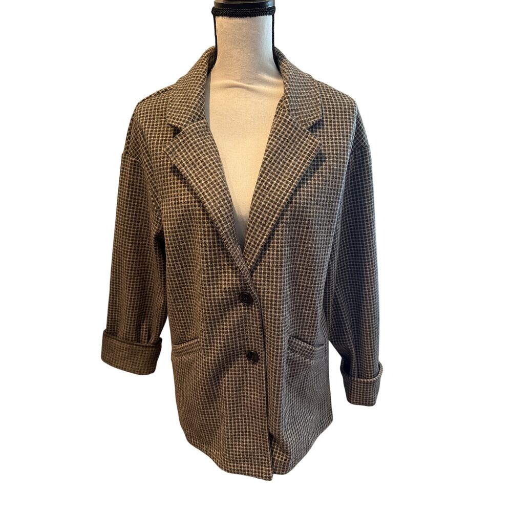 ⭐️ Women’s Wishlist Tan Plaid Oversized Boxy Blazer Size Large Masculine